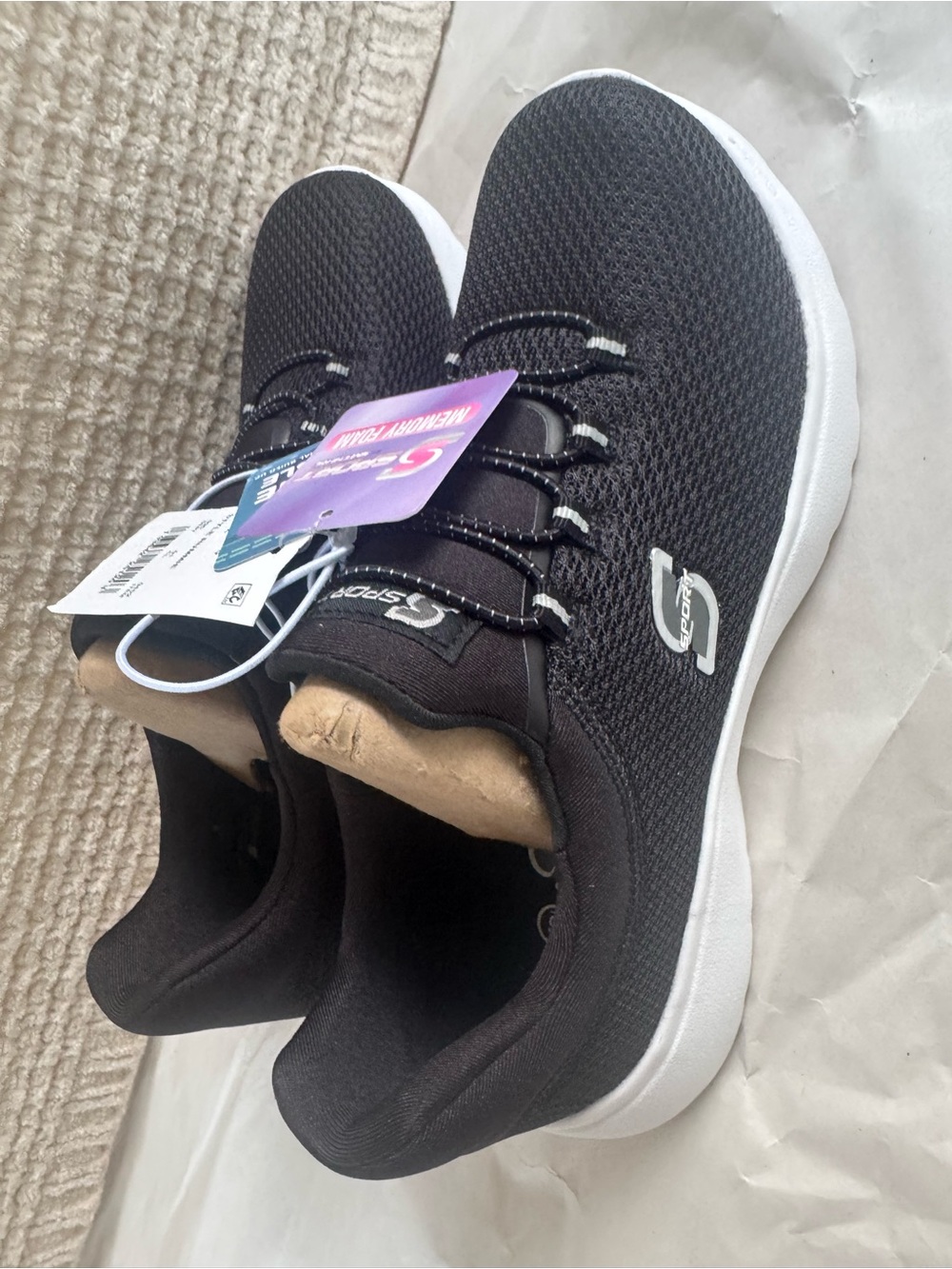 Skechers S Sport Memory Foam Black and Tan Slip-On Sneakers - Picture 5 of 8